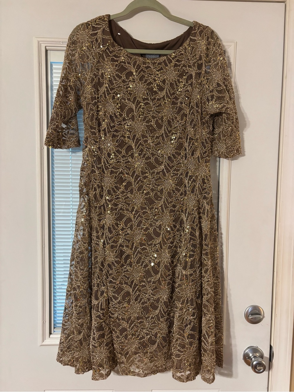 Rabbit Rabbit Rabbit Gold Lace Midi Dress with Sequins